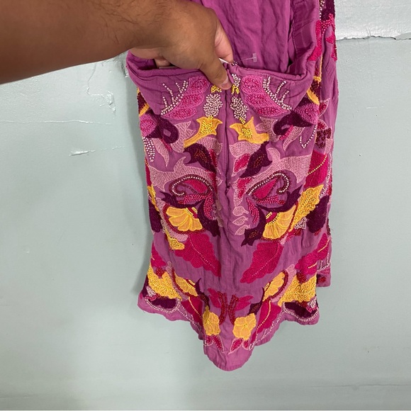 Anthropologie Maeve Embroidered‎ Beaded Floral Purple Mini Dress Cut Out Sz 2 - Picture 13 of 16